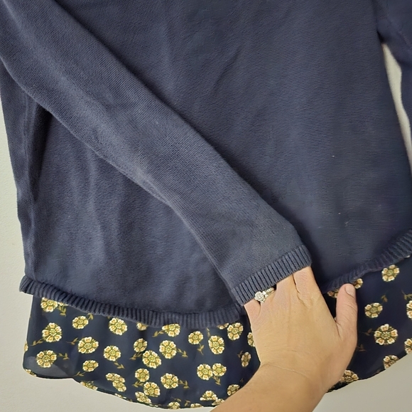 Ann Taylor LOFT Sweater Sz S Navy Tie Split Back Long Sleeve Mixed Media Top - Picture 7 of 12